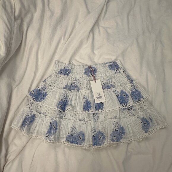 Love Shack Fancy Bliss Floral Eyelet Tiered Pull On Mini Skirt White Size XS - Picture 3 of 3